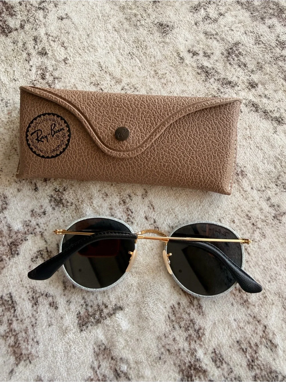 Ray-Ban Woman’s Round Sunglasses — Black Lenses with Gold Frame